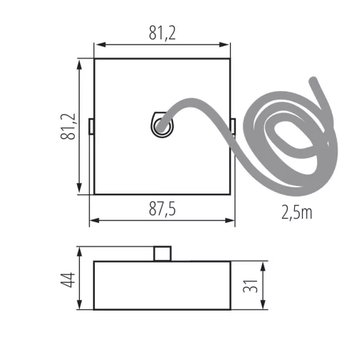ALIN CORD SQ 1F-W tápcsatlakozó, 2,5 m kábel, 3x0,75, fehér                                           KAN32534