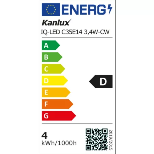 IQ-LED C35E14 3,4W-CW fényforrás, E14, gyertya, 3,4W(40W), 470lm, 6500K, CW, fehér, D                 KAN36684