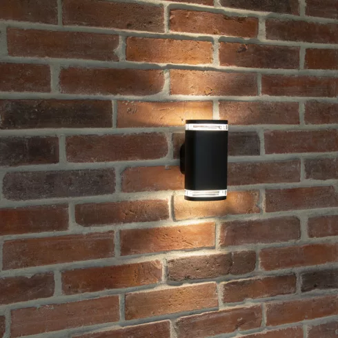 ZEVI W EL 2GU10 B lámpa, fali, fel-le világítás, 2 x max. 10 W, IP54, fekete                          KAN38886