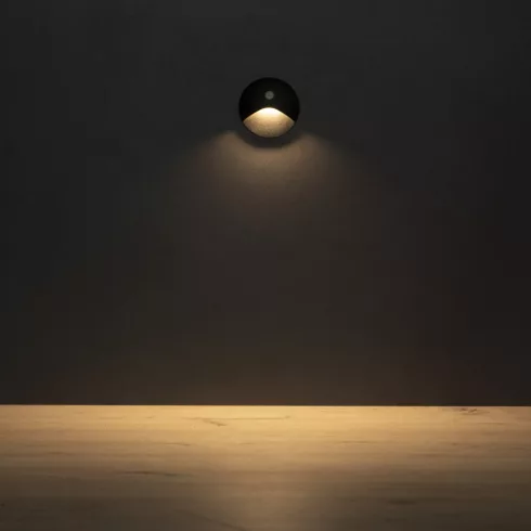 EXIN LED PIR O B-WW lámpatest, lépcsővilágító, PIR 2m, max.2,5W, 50lm, 3000K, WW, IP65, kerek, feket  KAN39124