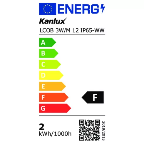 LCOB 3W/M 12 IP65-WW LED szalag, 12 DC, 1 m = 3 W / 276 lm, 3000 K, WW, IP65, F                       KAN39162