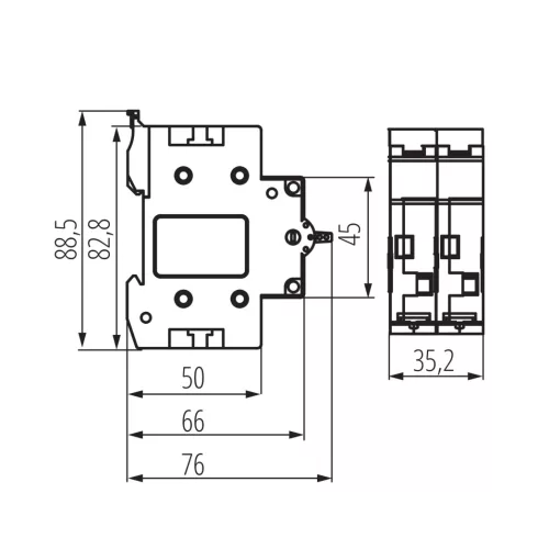 KCS-63A/2P kapcsoló, 63 A, AC-22A, 1,2 Nm, 2 modul, IP20, fehér                                       KAN39401