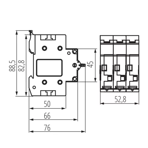 KCS-63A/3P kapcsoló, 63 A, AC-22A, 1,2 Nm, 3 modul, IP20, fehér                                       KAN39402
