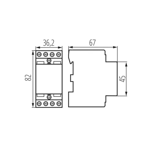 KMC-20-04 kontaktor, TH35 sínre, 20A, 230AC, AC-7A, AC-7B, Csatlakozó/megszakító 0/4, 2 modul, IP20   KAN45825