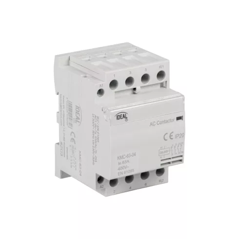 KMC-63-04 kontaktor, TH35 sínre, 63A, 230AC, AC-7A, AC-7B, Csatlakozó/megszakító 0/4, 3 modul, IP20   KAN45832