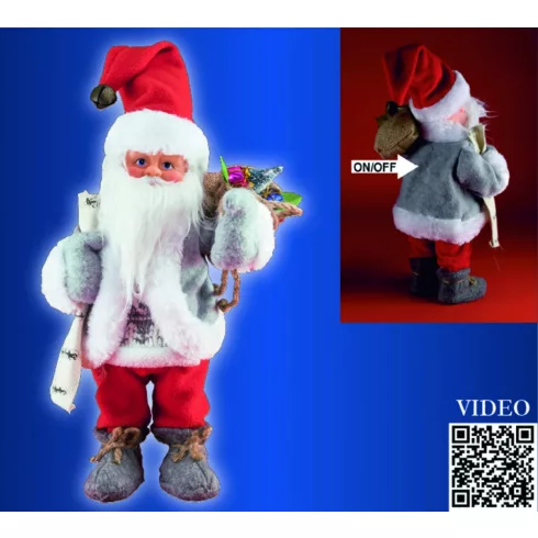 Táncoló, zenélő Mikulás, piros nadrág, 30 cm, HSO                                                     KDD32
