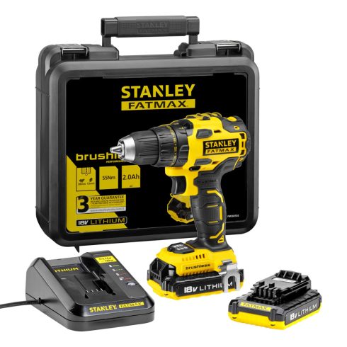 STANLEY FATMAX 18V 2.0Ah Li-Ion 2 sebességes akkumulátoros fúrócsavarozó, kefe nélküli, kofferben     KFMCD607D2K-Q