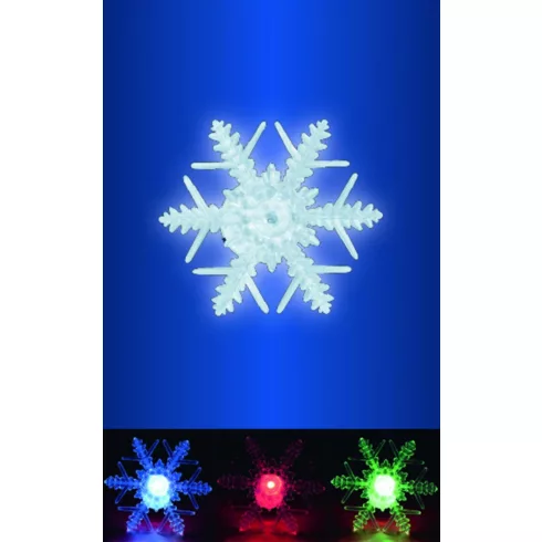 LED-es ablakdísz, hókristály, beltéri kivitel, öntapadós, színváltó LED, mérete: átmérő: 10 x 3,5 cm  KID331