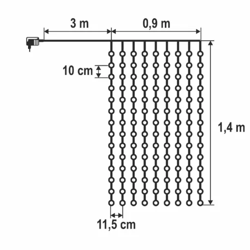 DOT LED-es fényfüggöny, 126db melegfehér LED, állófényű, 0,9x1,4m, hálózati, beltéri kivitel HSO      KIN126DWW