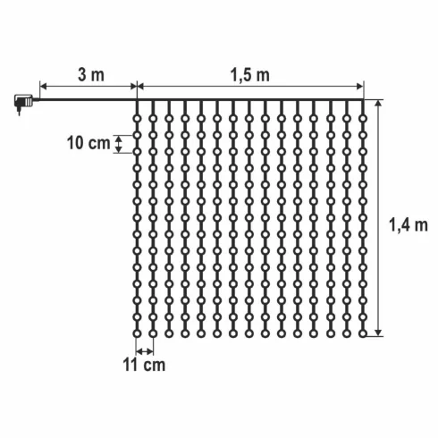DOT LED-es fényfüggöny, 210db hidegfehér LED, állófényű, 1,5x1,4m, adapteres, beltéri kivitel HSO     KIN210DWH