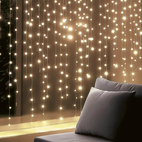 DOT LED-es fényfüggöny, 294db melegfehér LED, állófényű, 2x1,4m, adapteres, kül- és beltéri kivitel   KIN294DWW