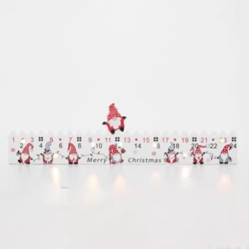 LED-es adventi naptár, 7db melegfehér LED, fa, elemes, 34x9cm, beltéri kivitel HSO                    KLW25