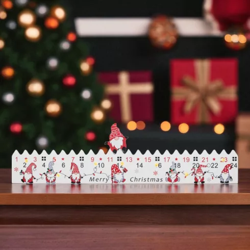 LED-es adventi naptár, 7db melegfehér LED, fa, elemes, 34x9cm, beltéri kivitel HSO                    KLW25