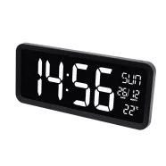   LED asztali/fali óra hőmérővel, USB adapter, 2,5m vezeték, könnyű olvashatóság, műanyag, fekete HSO   LTCJUMBO