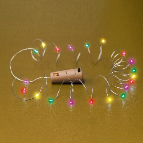 Micro LED-es elemes füzér, dugó alakú elemtartóval, színes, HSO                                       MLD20/M