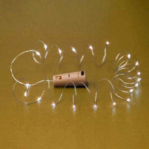 Micro LED-es elemes füzér, dugó alakú elemtartóval, melegfehér, HSO                                   MLD20/WW