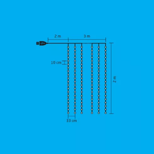 Micro LED-es fényfüggöny, beltéri, 3x2m, 10 füzér / 20LED, hidegfehér, 8 program, HSO                 MLF200/WH