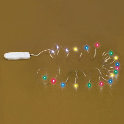 Micro LED-es elemes füzér, lapos elemtartóval, színes                                                 MLF20/M