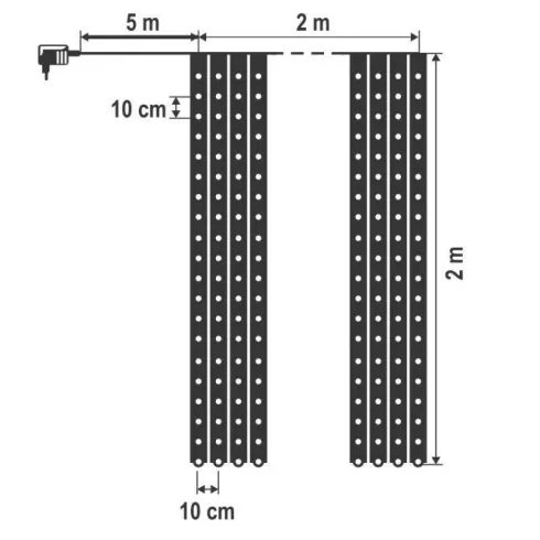 Micro LED-es fényfüggöny, 20 füzér / 20 LED, melegfehér, kültéri kivitel, HSO                         MLF400/WW