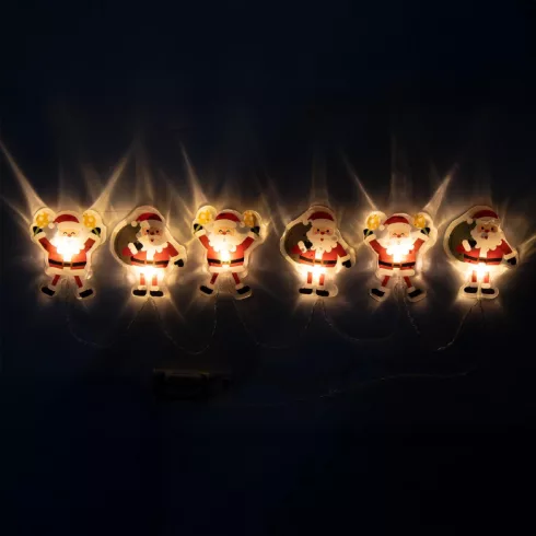 LED-es Mikulás fényfüzér, 6db melegfehér LED, elemes, szilikon, beltéri kivitel HSO                   MLS6