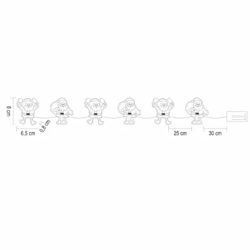 LED-es Mikulás fényfüzér, 6db melegfehér LED, elemes, szilikon, beltéri kivitel HSO                   MLS6
