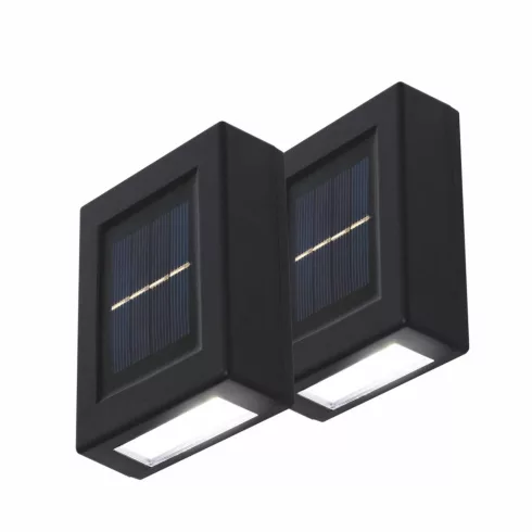 Napelemes falilámpa szett, 2db hidegfehér LED, cserélhető AA akku 400mAh, IP44 (2db/dob.), HSO        MX658