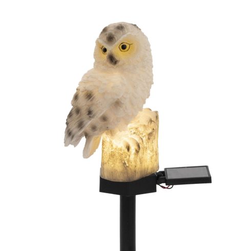 Napelemes kerti bagoly lámpa, 1 db melegfehér LED, 300 mAh akkumulátor, műgyanta, leszúrható, HSO     MX671B