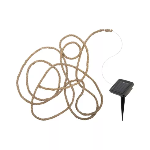 Napelemes fényfüzér kötélen, 52db melegfehér LED, 2 üzemmód, 5m hosszú, cserélhető akku 300mAh, HSO   MXROPE