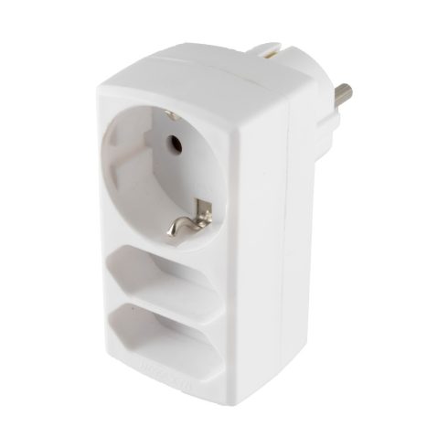 2 euro + 1 földelt alj, elosztó adapter, HSO                                                          NV131/WH
