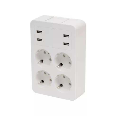 Fali elosztó, 4 USB aljzat, 4 földelt aljzat, tálcákkal, HSO                                          NV41USB