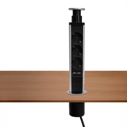 3as elosztó, asztalba süllyeszthető, 2xUSB, HSO                                                       NVE3/USB