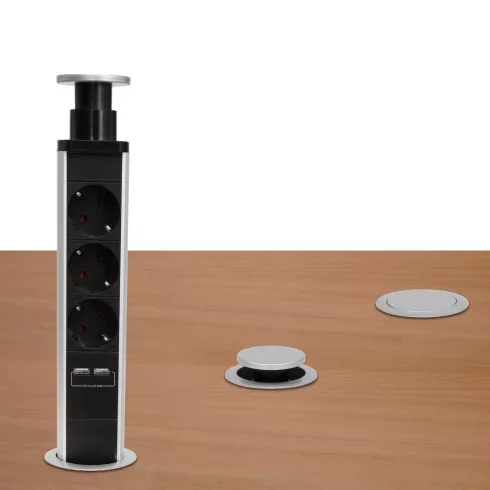 3as elosztó, asztalba süllyeszthető, 2xUSB, HSO                                                       NVE3/USB