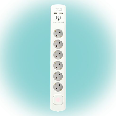 Túlfeszültség védett elosztó, 6 aljzat, USB, HSO                                                      NVT06KUSB/WH