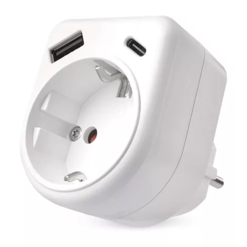 Aljzat elosztó 1x SCHUKO, 1xUSB-A+1xUSB-C, max. 3680 W, IP20, fehér                                   P0075