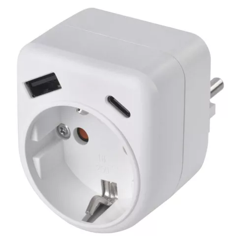 Aljzat elosztó 1x SCHUKO, 1xUSB-A+1xUSB-C, max. 3680 W, IP20, fehér                                   P0075