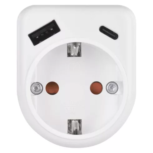 Aljzat elosztó 1x SCHUKO, 1xUSB-A+1xUSB-C, max. 3680 W, IP20, fehér                                   P0075