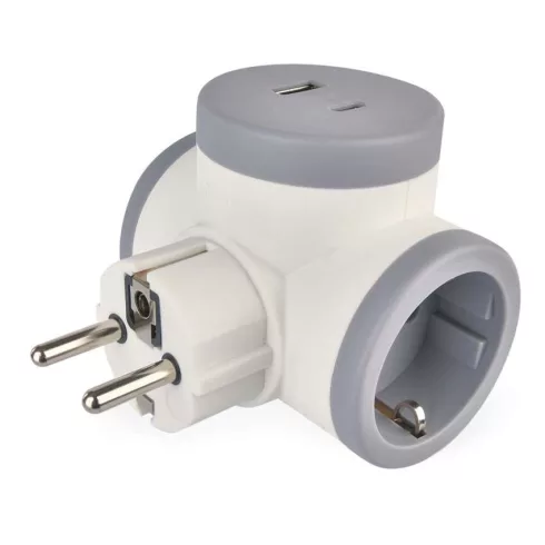 Aljzat elosztó 2x SCHUKO, 1xUSB-A+1xUSB-C, max. 3680 W, IP20, fehér-szürke                            P0077PD