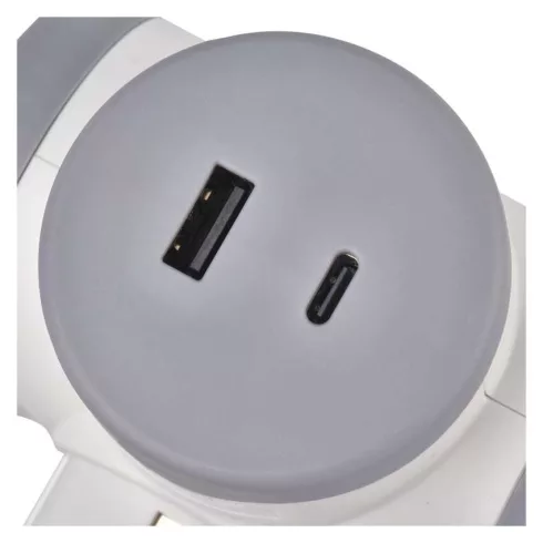 Aljzat elosztó 2x SCHUKO, 1xUSB-A+1xUSB-C, max. 3680 W, IP20, fehér-szürke                            P0077PD