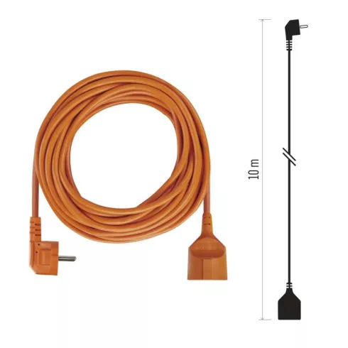 Hosszabbító kábel, 10m, 1,5mm2, PVC, 1 aljzat, 16A 230V, IP20, narancs                                P01210R