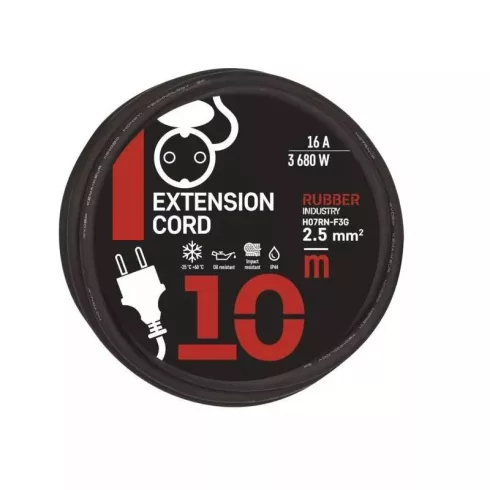 Hálózati hosszabbító 10m 3x2,5mm gumi IP44 max:3680W                                                  P01810R