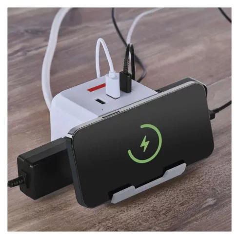Elosztó (hosszabbító) kocka, 2m 2 aljzat schuko + 2xUSB-A + 1xUSB-C + Qi 1,5mm                        P0222CQ