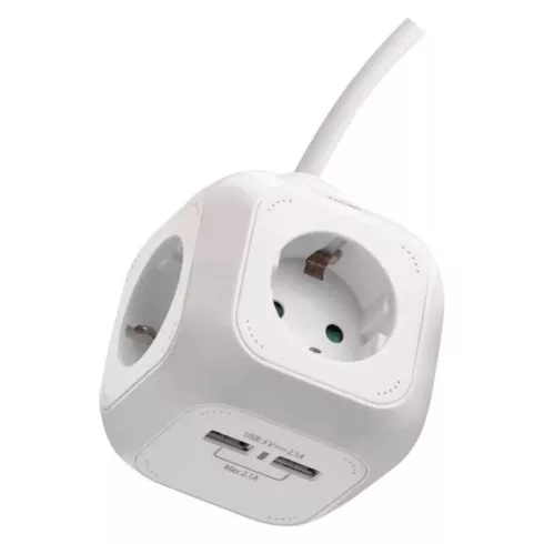 Elosztó (hosszabbító) kocka 1,9m 4 aljzat schuko + 2xusb, 1,5mm                                       P04219GU