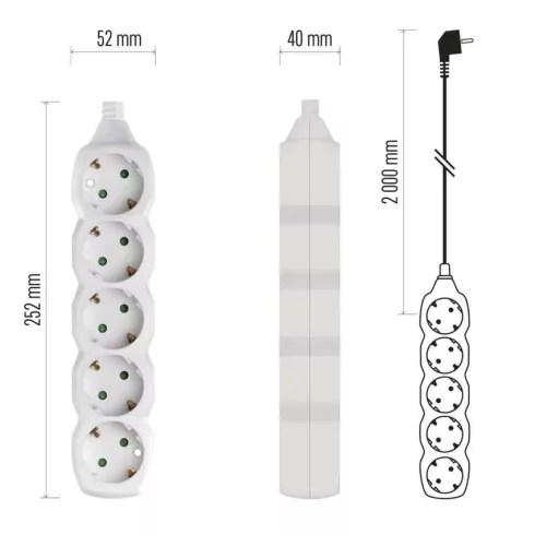 Elosztó (hosszabbító) 2m 5 aljzat schuko 1,0mm                                                        P0522