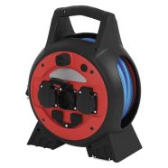   Időjárásálló kábeldob 20m, 3 aljzat + 2 USB-A, 1,5mm2, IP44, LED lámpával, fagyálló kábel             P08620W