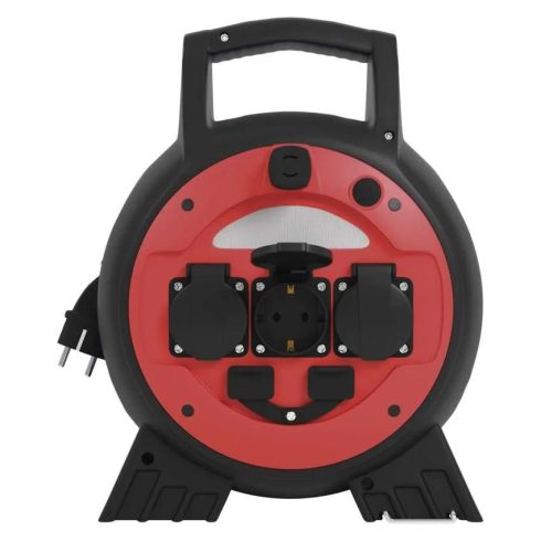 Időjárásálló kábeldob 20m, 3 aljzat + 2 USB-A, 1,5mm2, IP44, LED lámpával, fagyálló kábel             P08620W