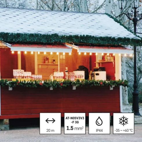 Időjárásálló kábeldob 20m, 3 aljzat + 2 USB-A, 1,5mm2, IP44, LED lámpával, fagyálló kábel             P08620W