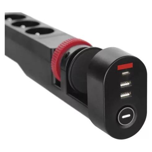 Elosztó (hosszabbító) 1,5m kapcsolós 3 aljzat+USB A+USB C, 1,5mm                                      P1321PD