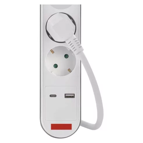 Elosztó (hosszabbító) 2m kapcsolós 3 aljzat schuko + 1xUSB-A + 1xUSB-C 1,5mm                          P1322PD