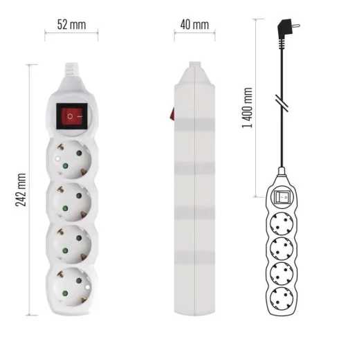 Elosztó (hosszabbító) 1,4m kapcsolós 4 aljzat schuko 1,0mm                                            P1421