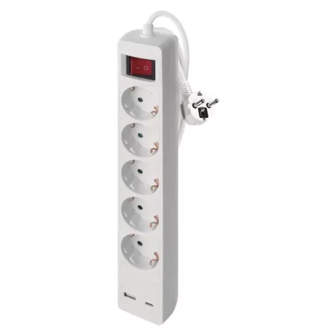 Elosztó (hosszabbító) 3m kapcsolós 5 aljzat schuko + 1xUSB-A + 1xUSB-C 1,5mm                          P1523CU
